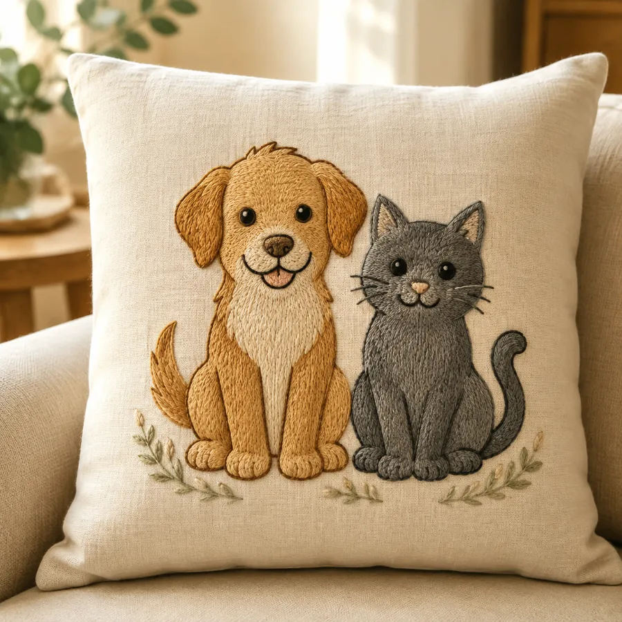Ecobag bordada com gato na janela olhando a lua